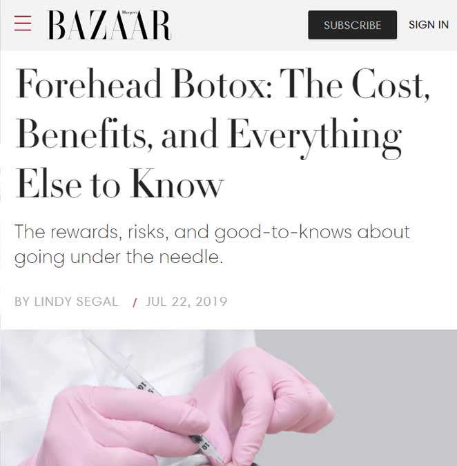 Bazaar article about Botox forehead treatments